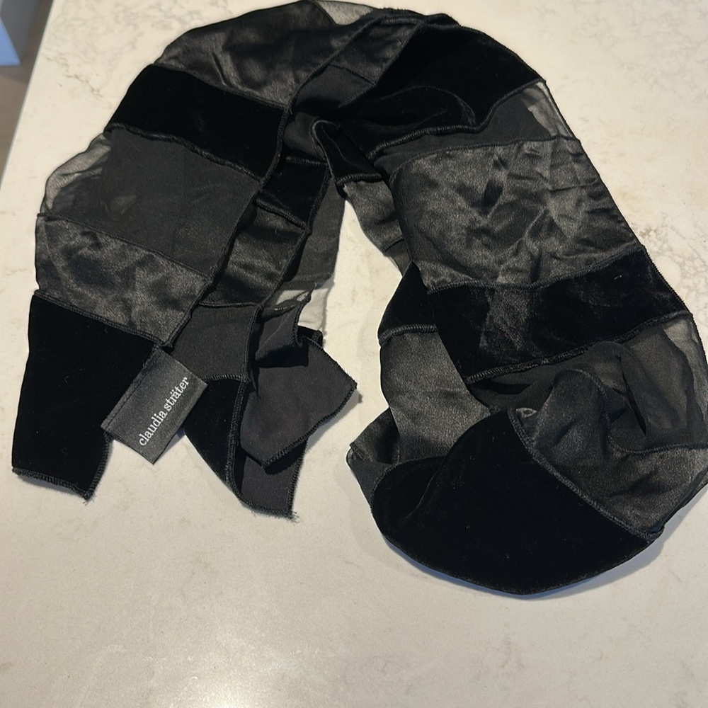 Viscose and silk dressy black scarf.